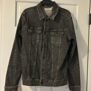 All Saints men’s black washed denim jacket lightly distressed. Worn once.